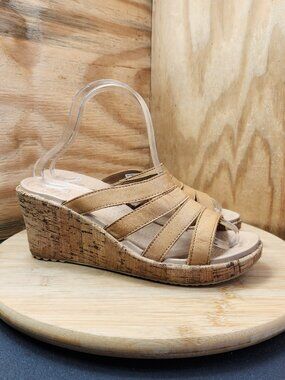 Crocs Aleigh Leather Cork Wedge Slide Sandals